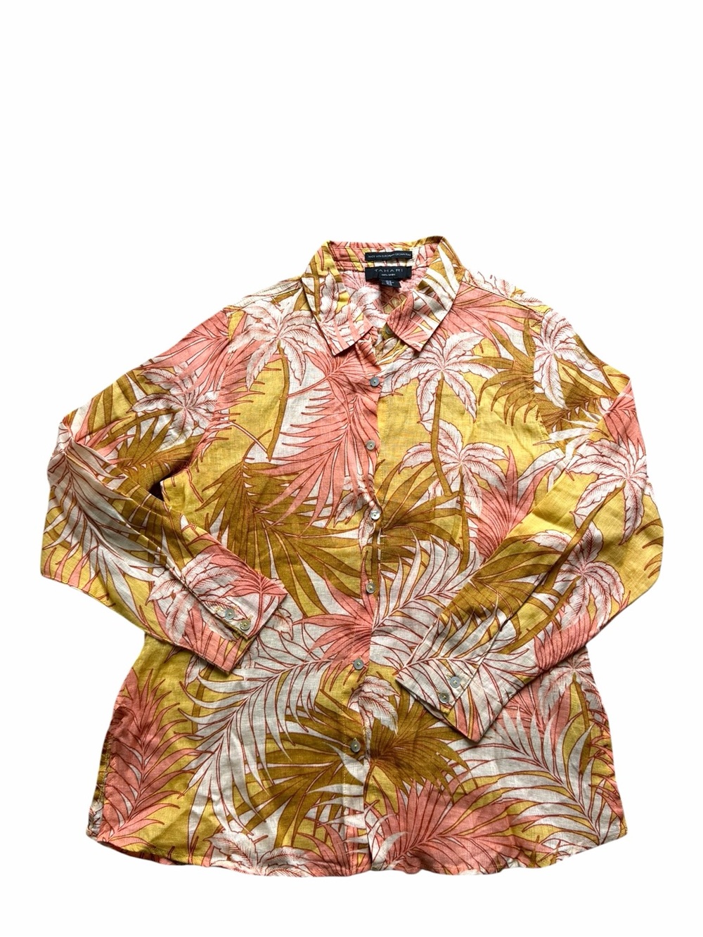 Tahari Linen Button Up Shirt Womens Medium Tropical Print Summer Casual NWOT